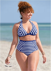 St Tropez High Waist Bottom Navy Blue White Stripes