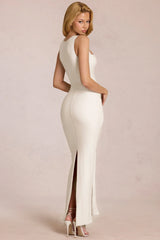 Square Neck Tie Gather Maxi Dress in Pearl