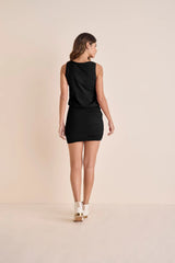 V Neck Side Wrap Mini Dress Black