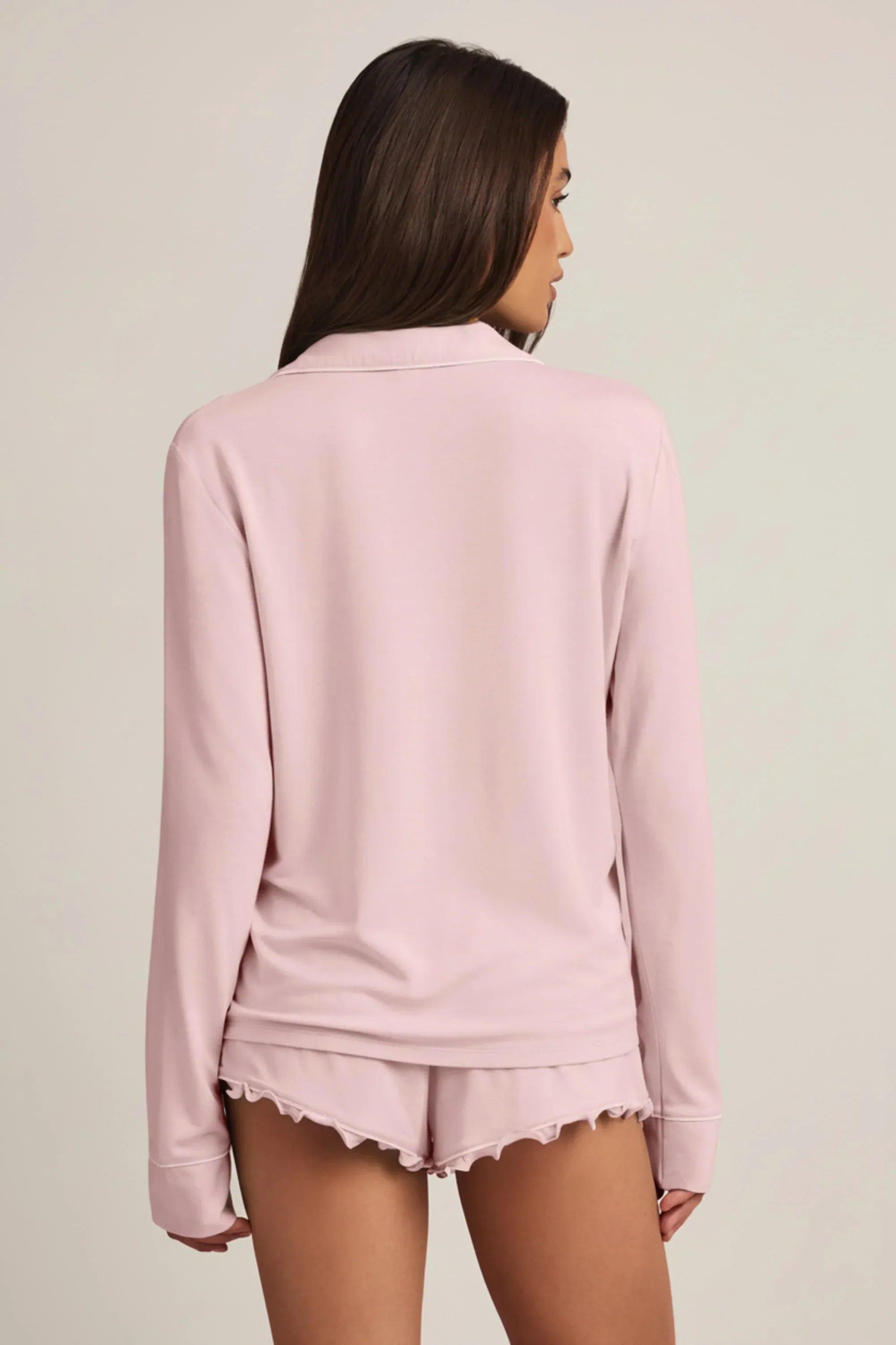 Modal Long Sleeve Pyjama Top in Baby Pink