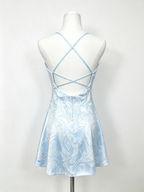 Light Blue Iridescent Sequin Halter Mini Dress