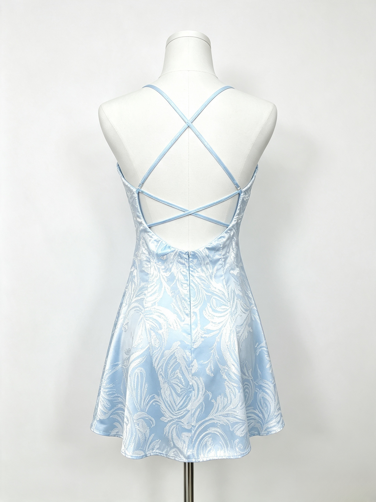 Light Blue Iridescent Sequin Halter Mini Dress