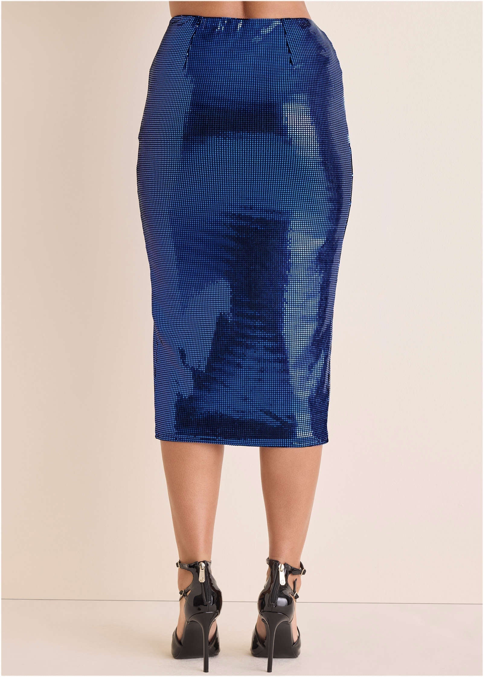 Sequin Midi Skirt Blue Black