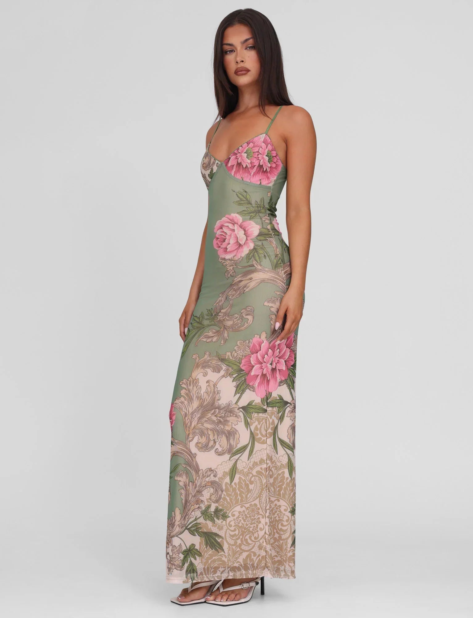 JULIANNA DRESS GREEN FLORAL ROCCOCO FLORAL