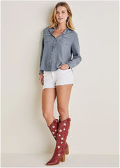 Chambray Button Down Top Medium Wash