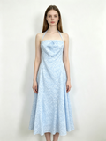 Light Blue Floral Halter Midi Dress