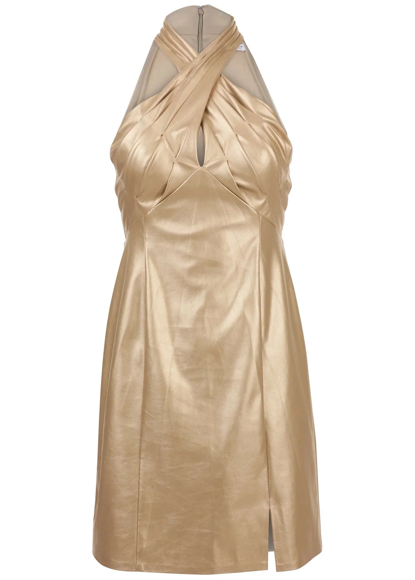 Faux Leather Mini Dress Gold Metallic