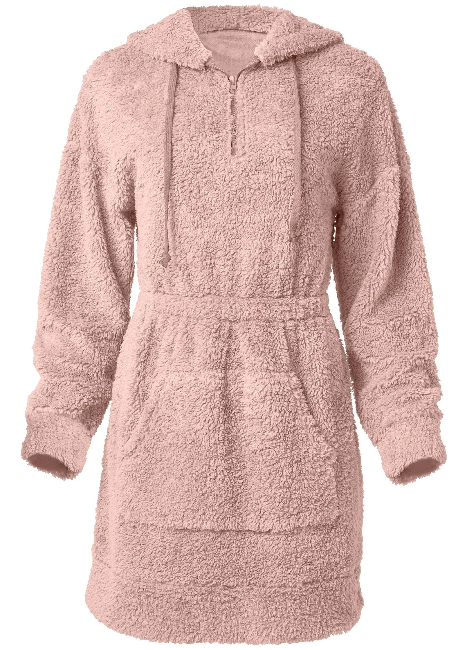 Cozy Sherpa Neck Zip Dress Peach Blush
