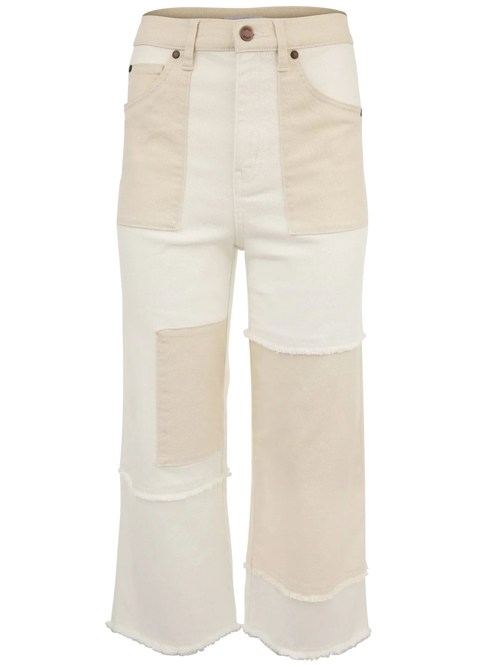 Patchwork Wide Leg Jean Whisper White Turtledove Combo