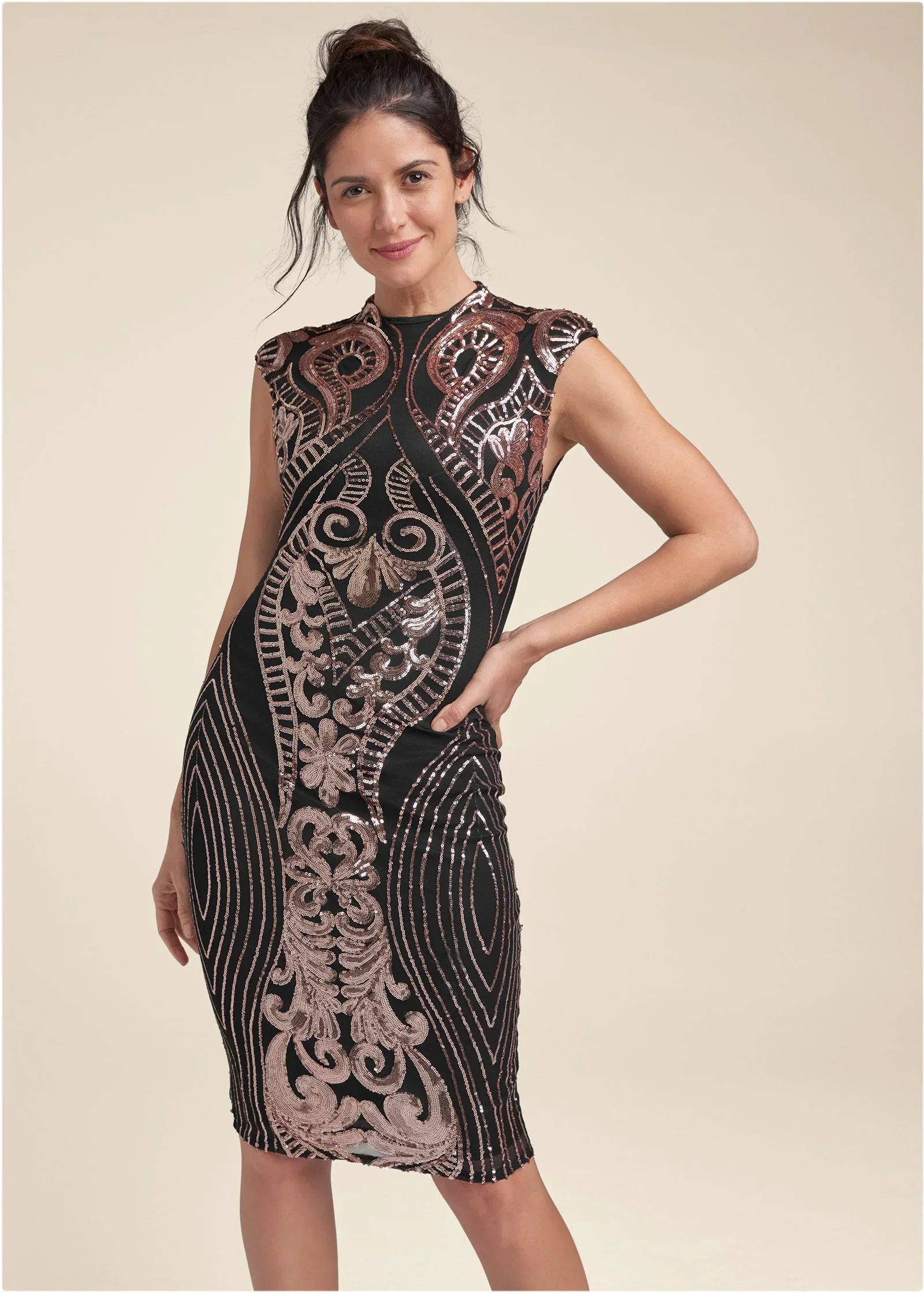 Sequin Midi Dress Black Multi
