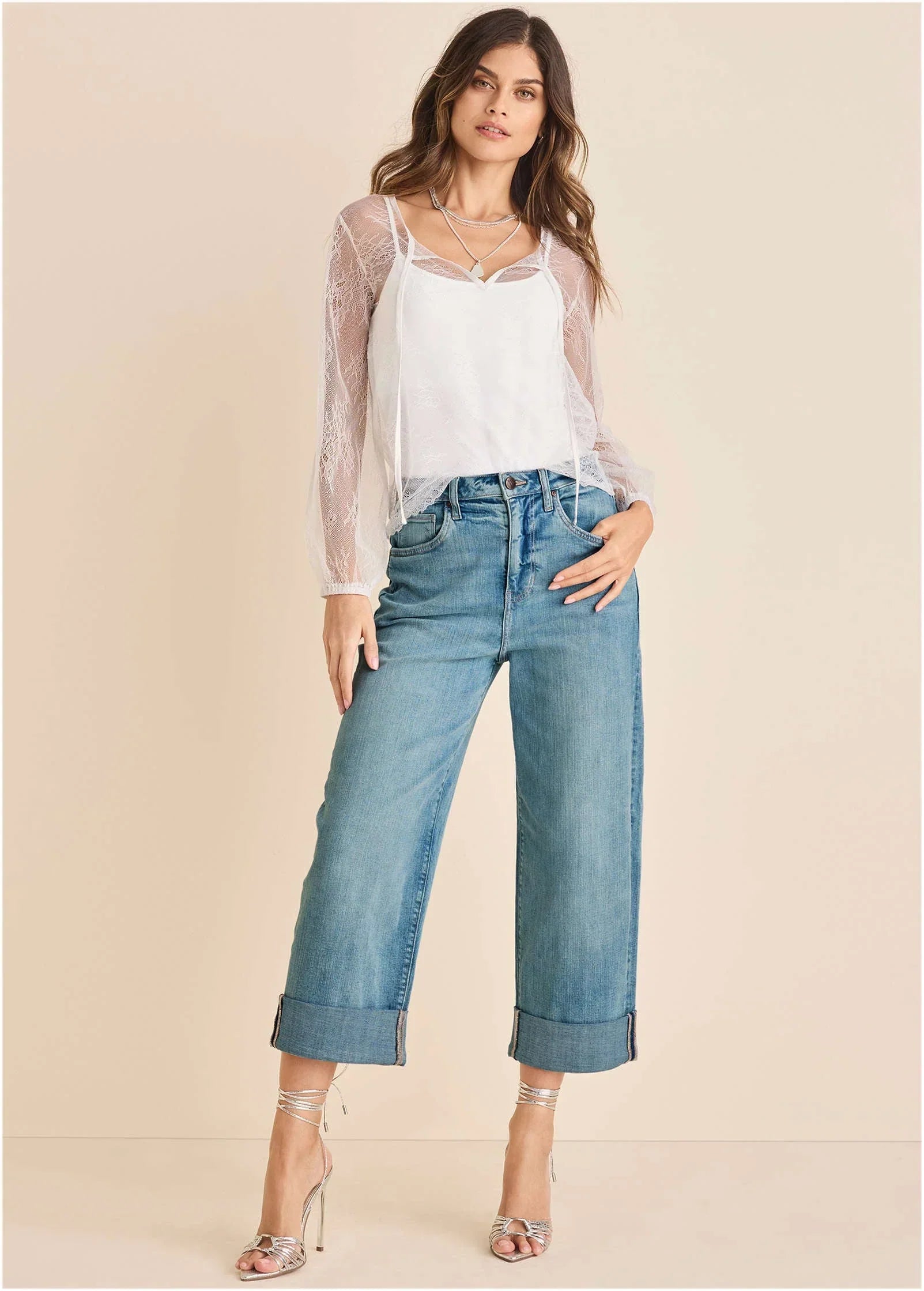 Lace Long Sleeve Top White