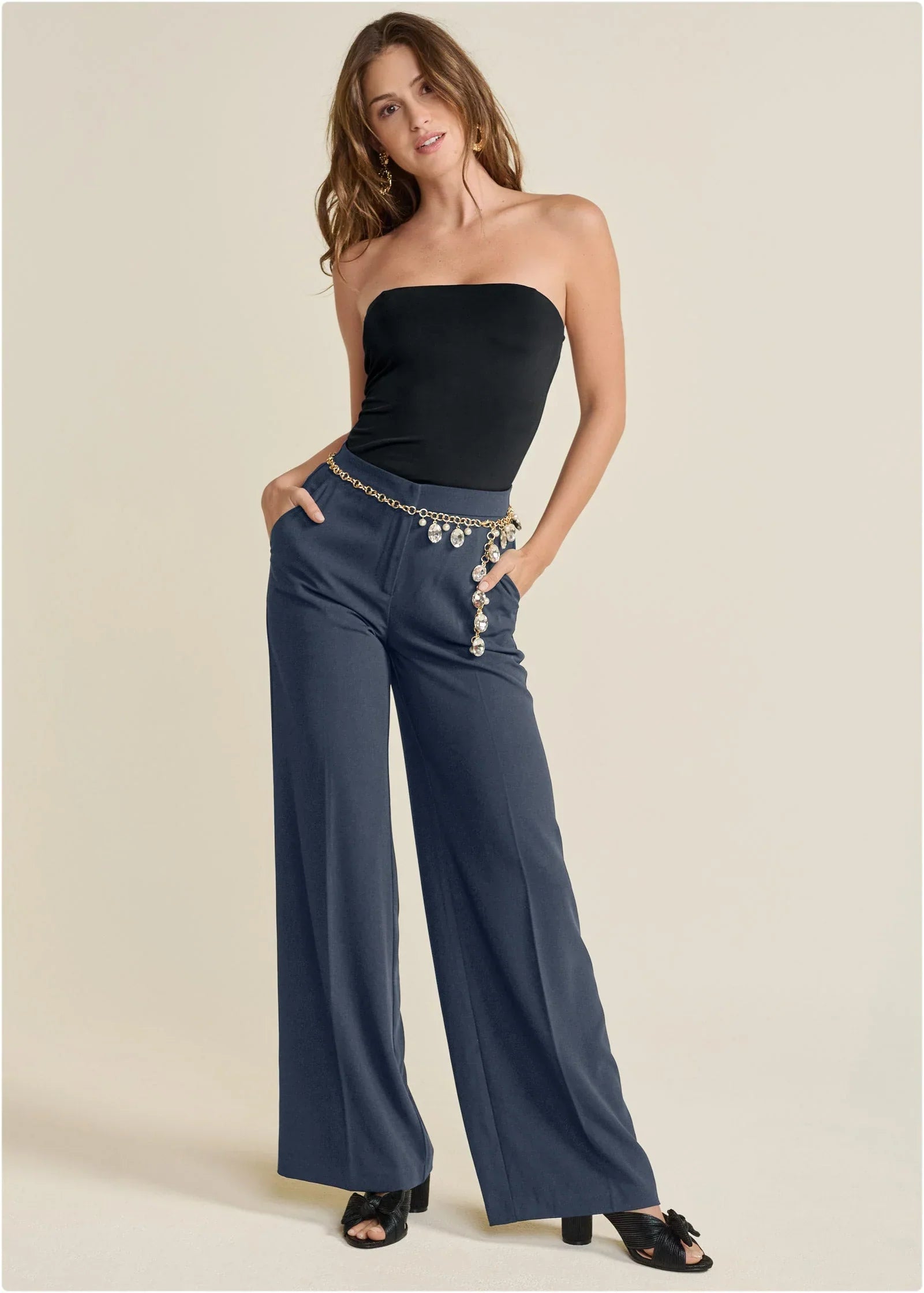 High Rise Wide Leg Trousers Navy