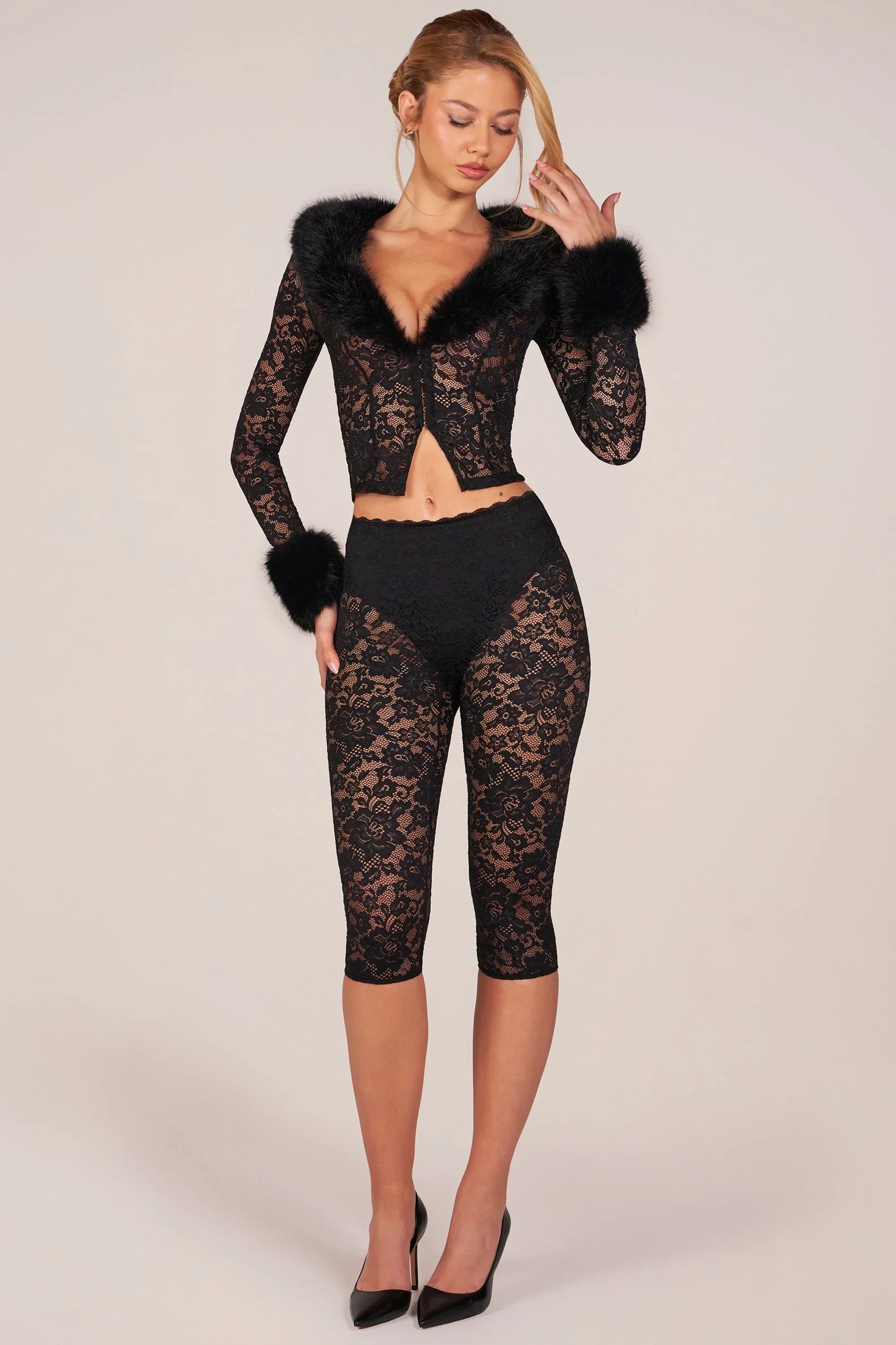 Laced Capri Trousers in Black