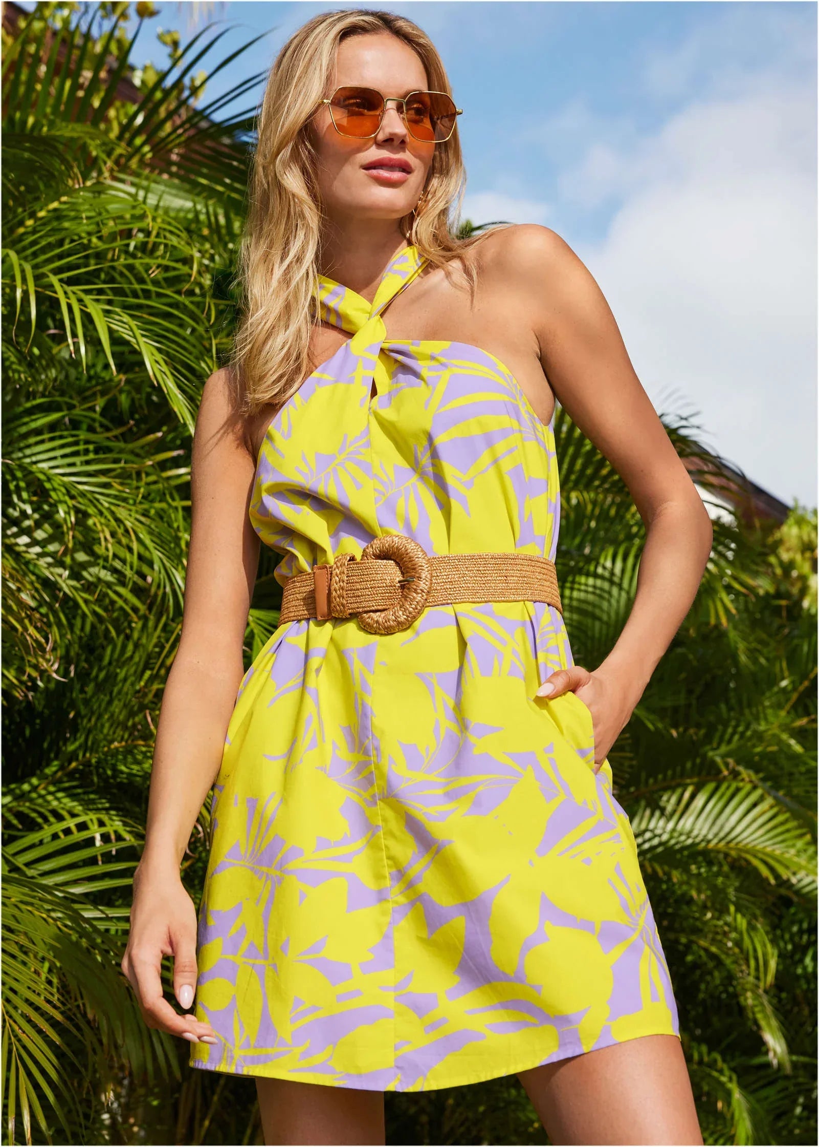 Twist Halter Dress Exotic Shadow Floral