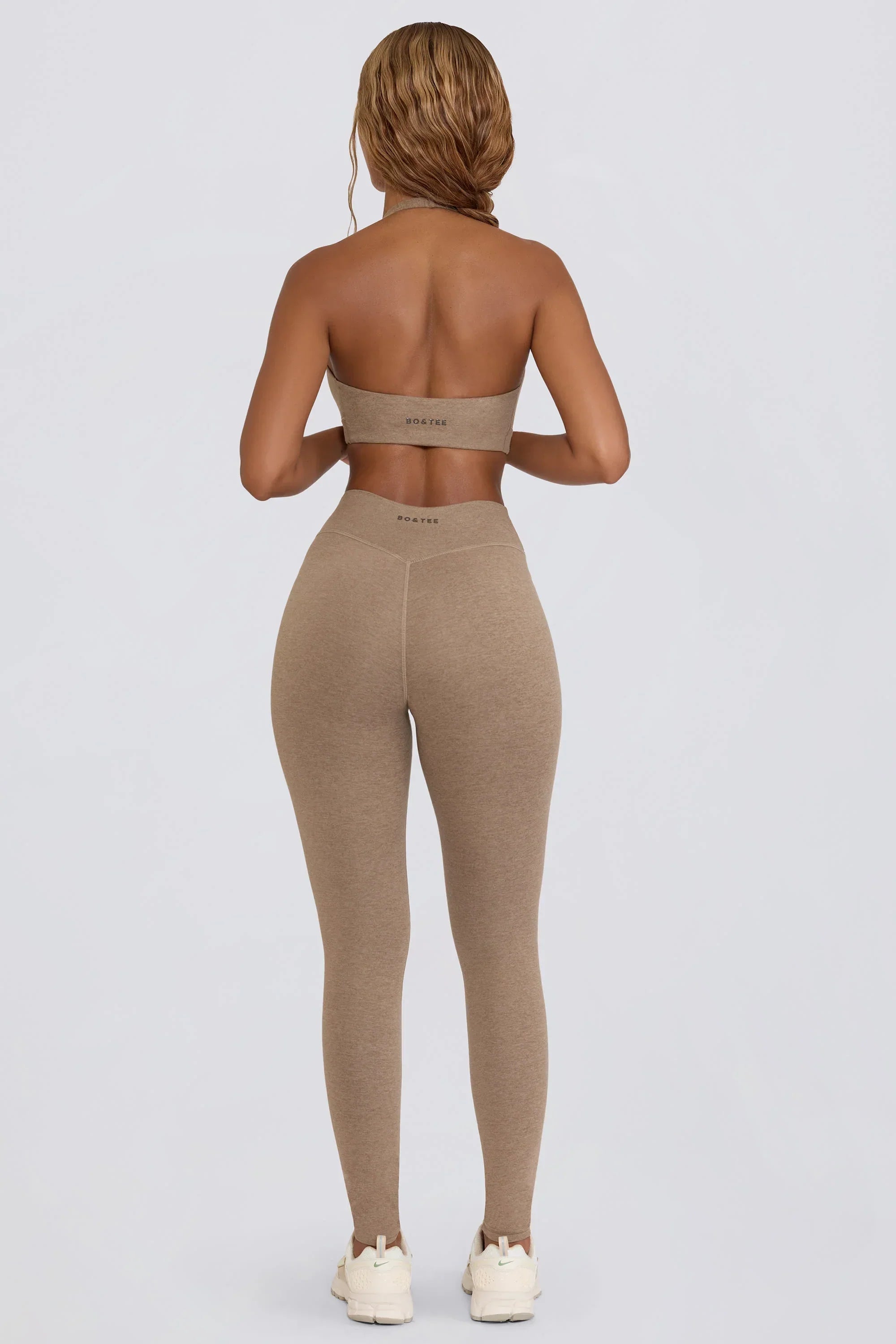 Brushed Jersey Ruched Mid Rise Leggings in Mocha Marl