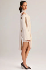 Knit Scarf Detail Off Shoulder Mini Dress in Cream