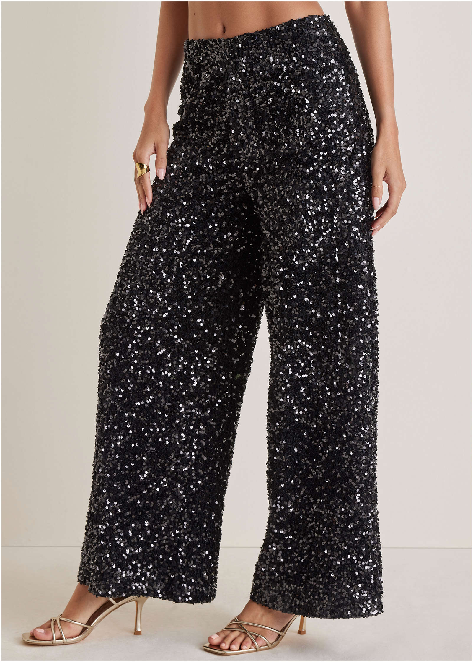Sequin Velvet Pants Jet Black