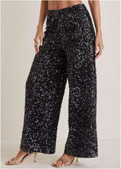Sequin Velvet Pants Jet Black