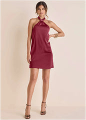 Halter Mini Dress Dark Red