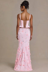 Satin Lace Up Corset Top in Baby Pink