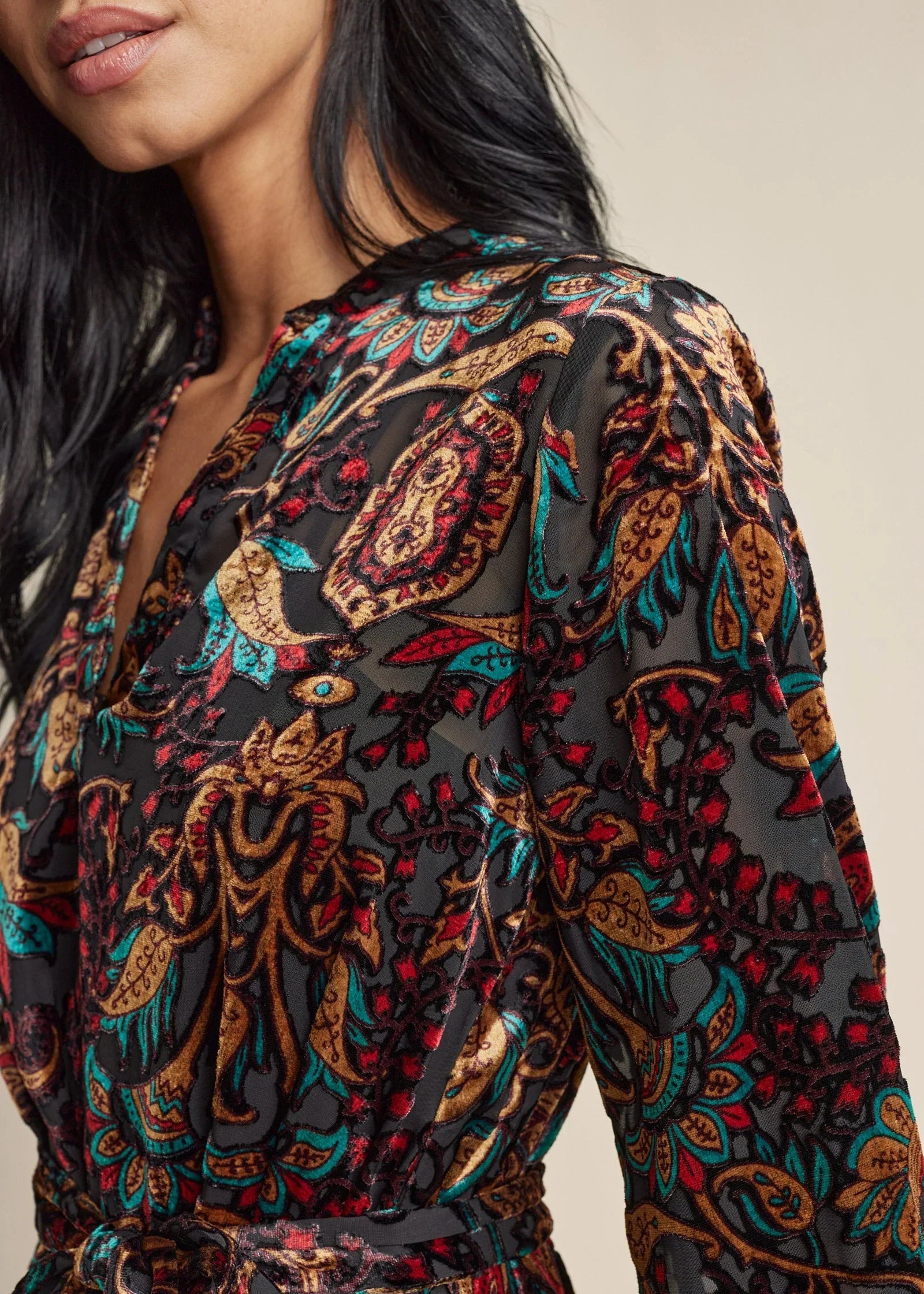 Burnout Velvet Mini Dress Black Multi