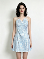 Light Blue Iridescent Sequin Halter Mini Dress