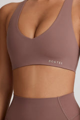 Soft Active V Neck Sports Bra in Mocha