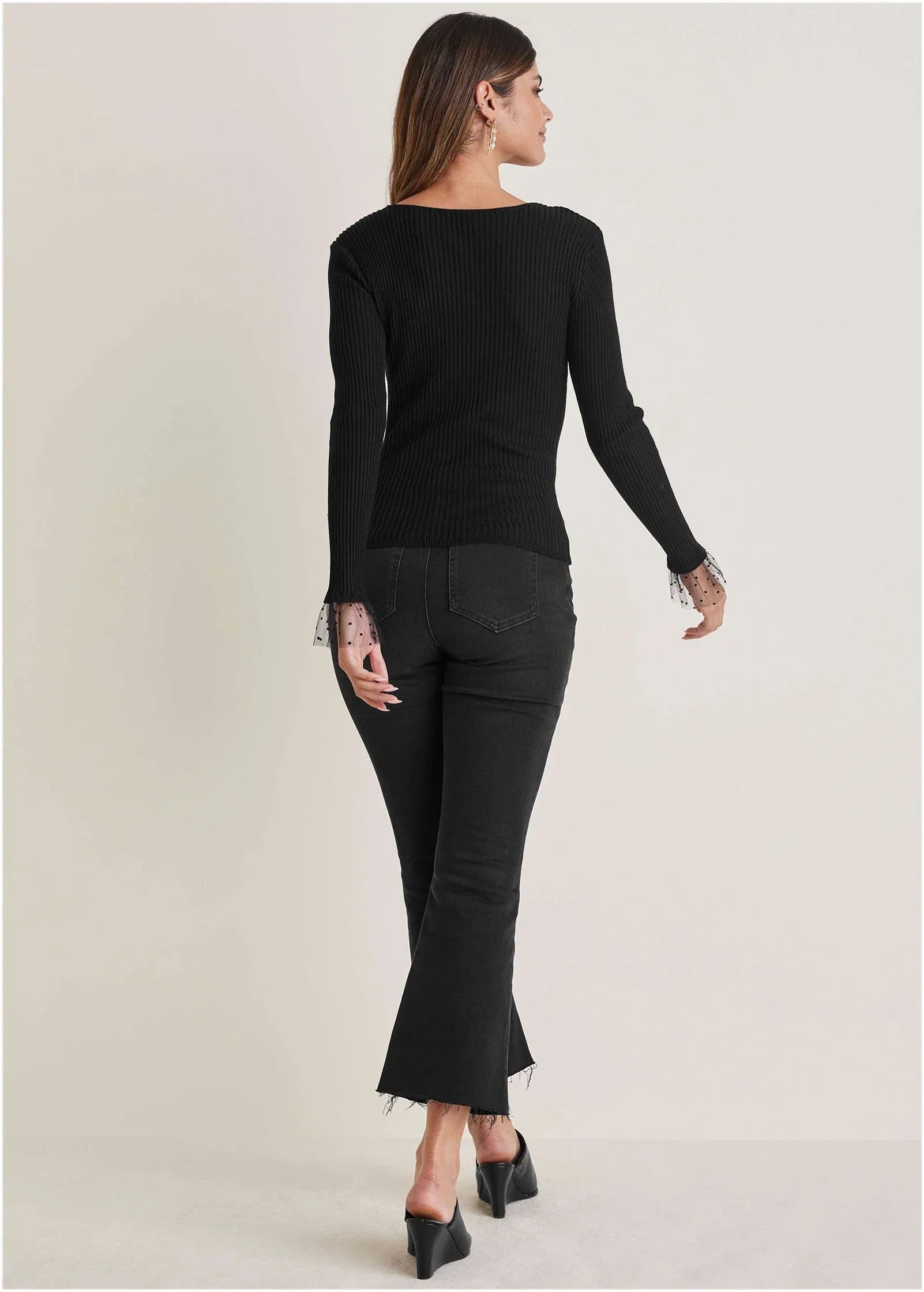 Ribbed Organza Sweater Jet Black
