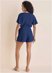 Dotted Wrap Romper Dark Blue