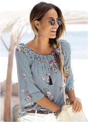 Floral 3 4 Sleeve Top Blue Multi