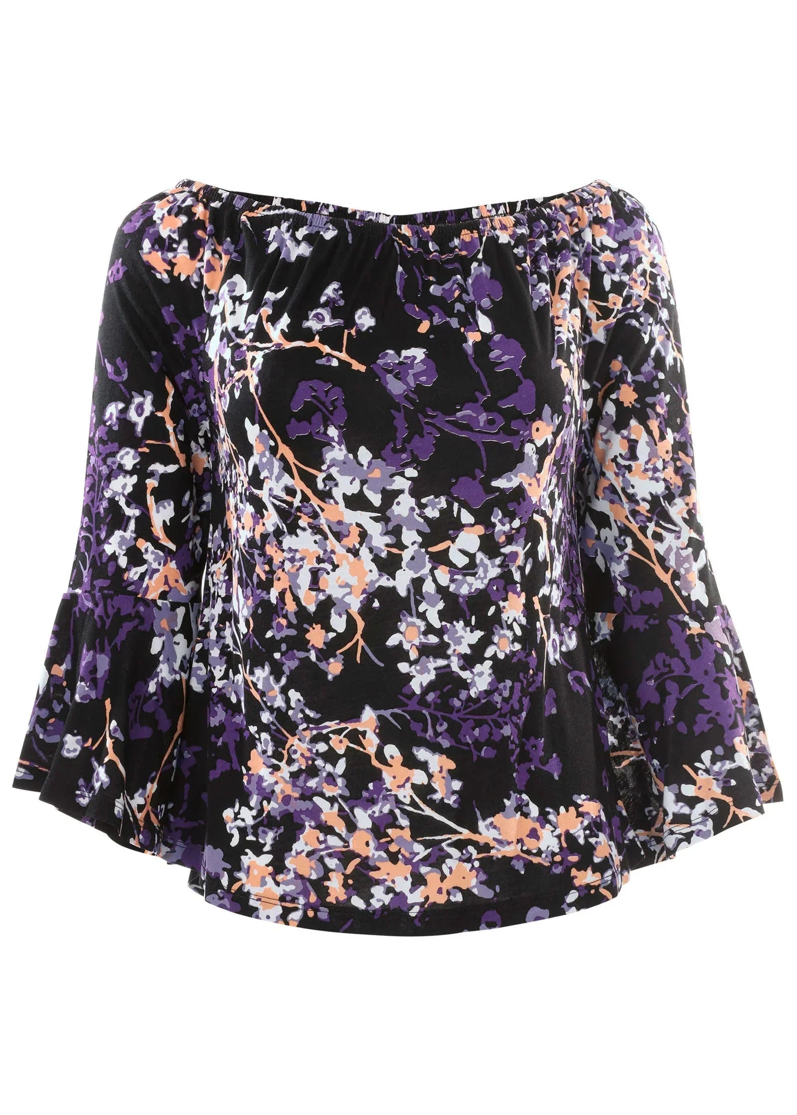 Bell Sleeve Printed Top Purple Multi