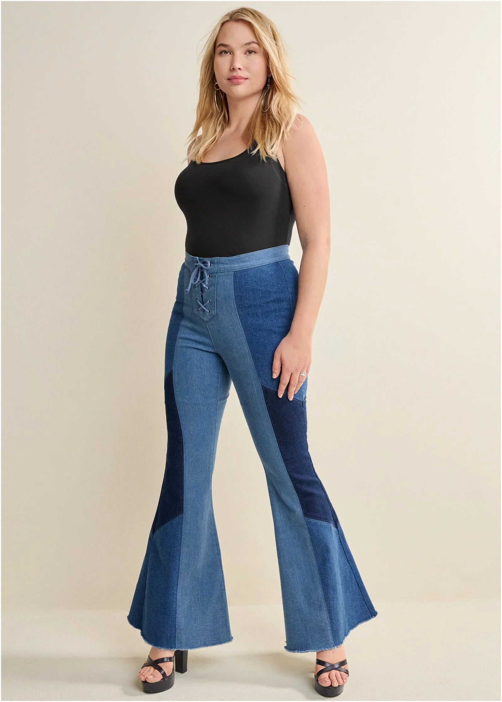 Color Block Flare Jeans Denim Multi