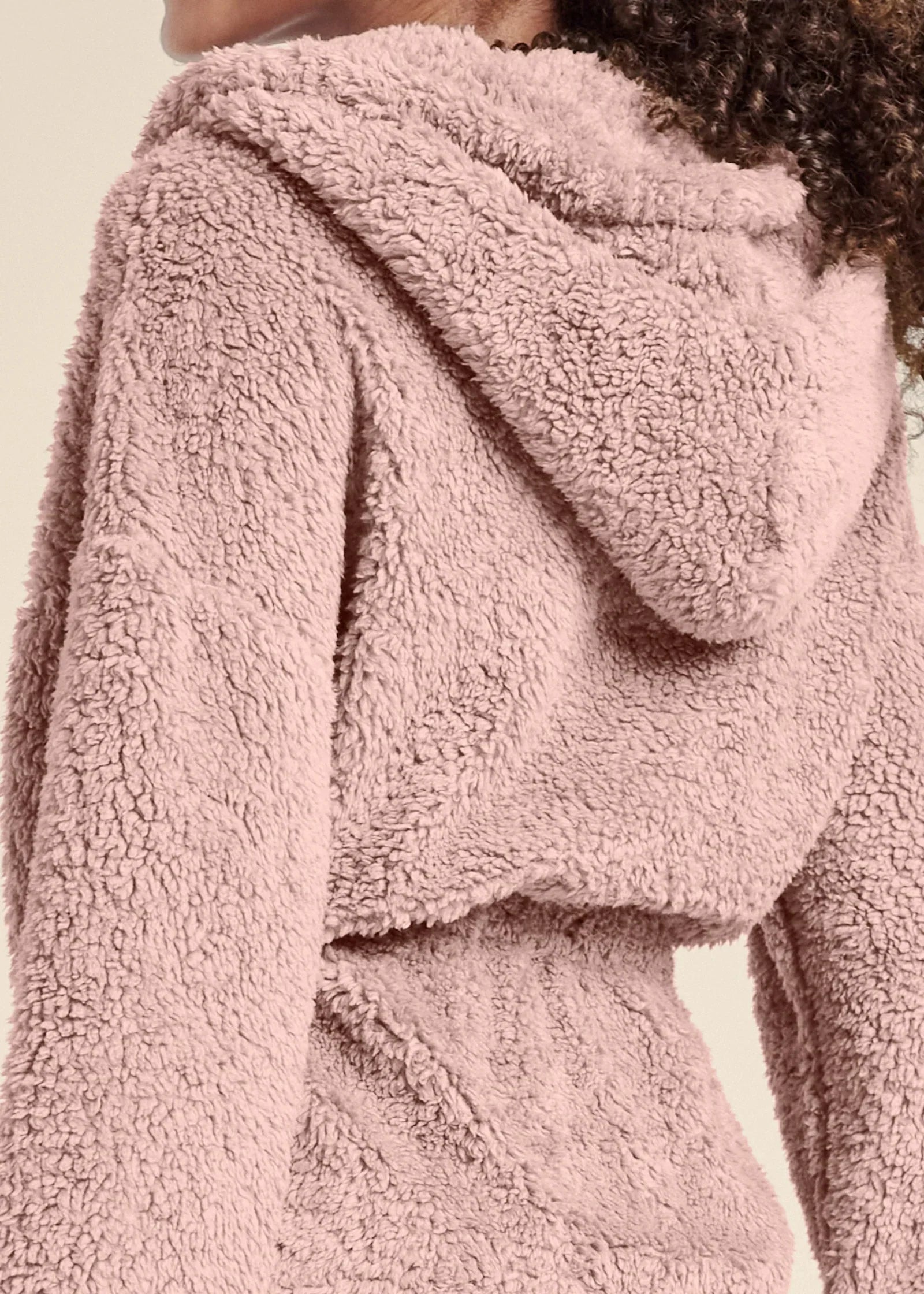 Cozy Sherpa Neck Zip Dress Peach Blush