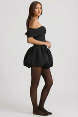 Off Shoulder Layered Bubble Hem Corset Mini Dress in Black
