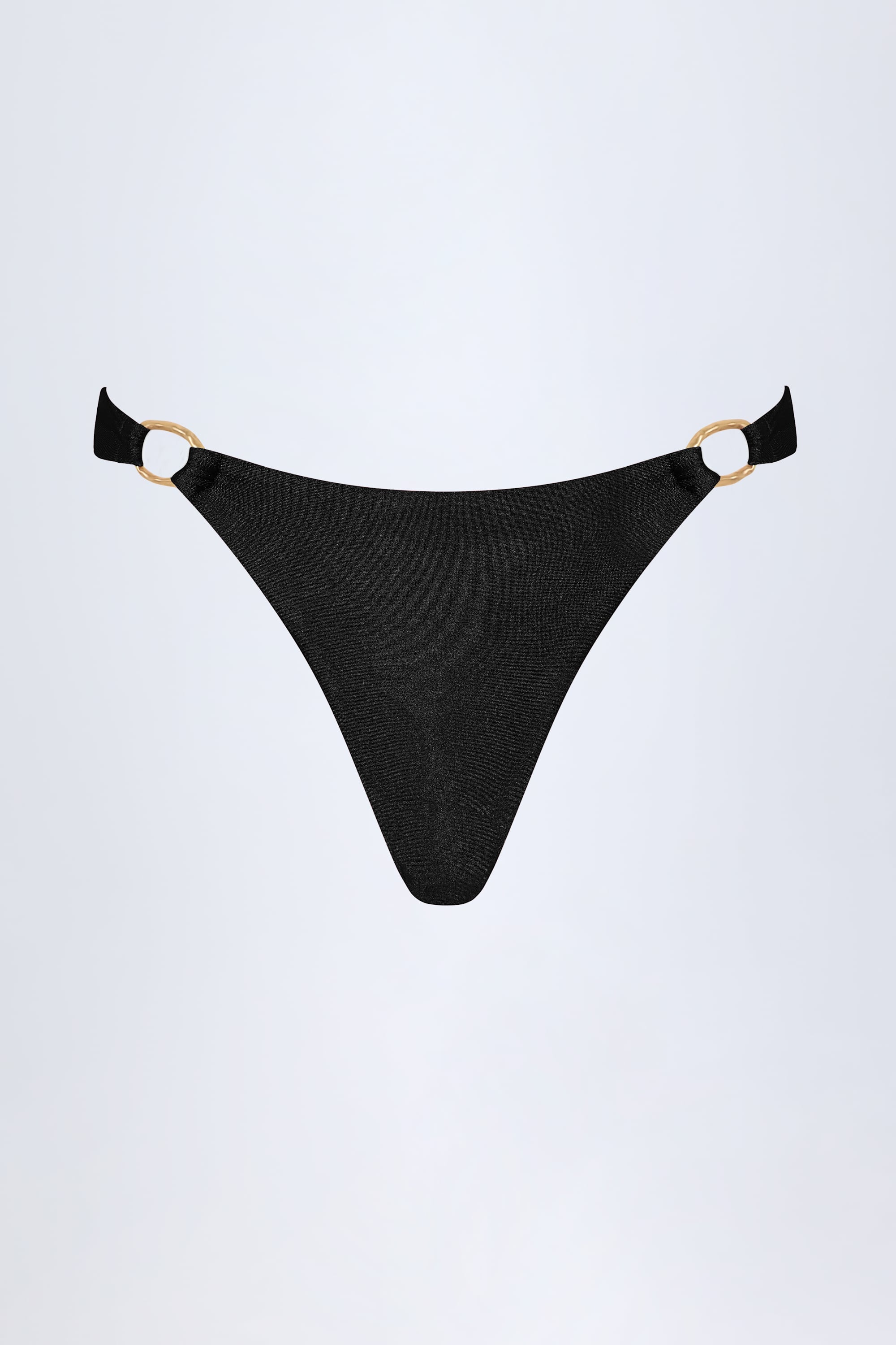 Hardware Detail Thong Bikini Bottoms in Black