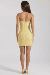 Embellished Scoop Neck Bodycon Mini Dress in Yellow