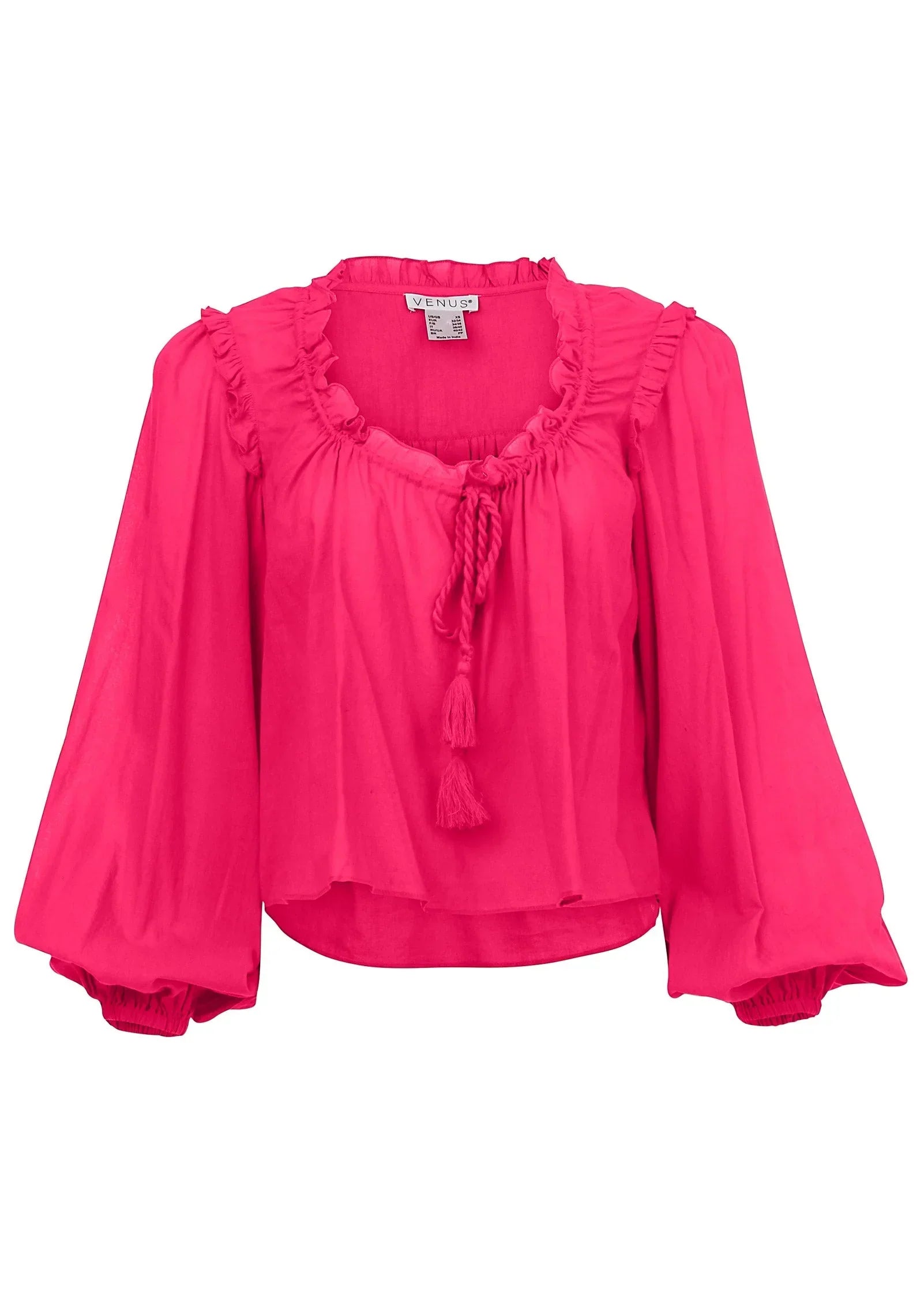 Tassel Long Sleeve Top Dark Pink