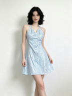 Light Blue Iridescent Sequin Halter Mini Dress