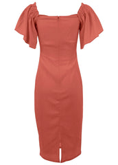 Fluted Satin Midi Dress Burnt Orange