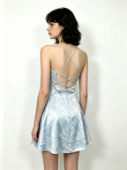 Light Blue Iridescent Sequin Halter Mini Dress