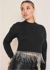 Rhinestone Trim Sweater Jet Black