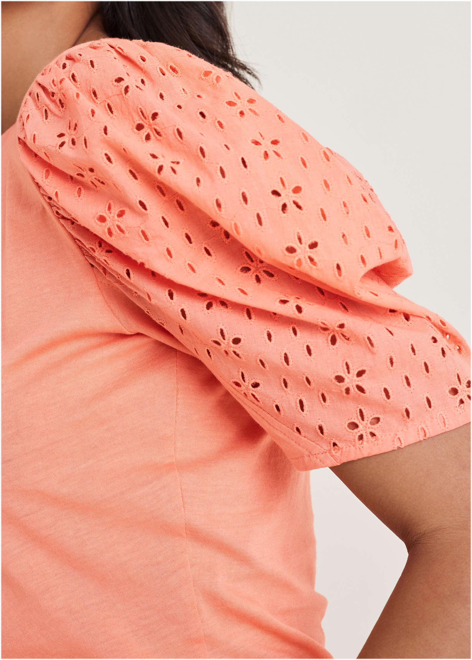 Eyelet Puff Sleeve Top Burnt Coral