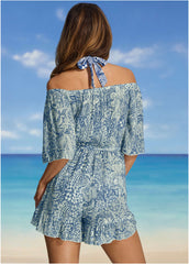 Flirty Cover Up Romper Denim Anglaise Paisley