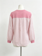 Pink Striped Fake Two-Piece Long Sleeve Top