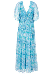 Flutter Sleeve Maxi Dress Water Snake
