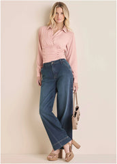 Ruched V Neck Blouse Mauve