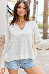 Mckenzie Ivory Open Knit V Neck Sweater
