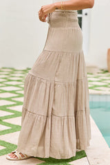 Giselle Taupe Smocked Waist Maxi Skirt