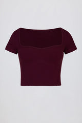Soft Active Sweetheart Neck Crop Top in Burgundy