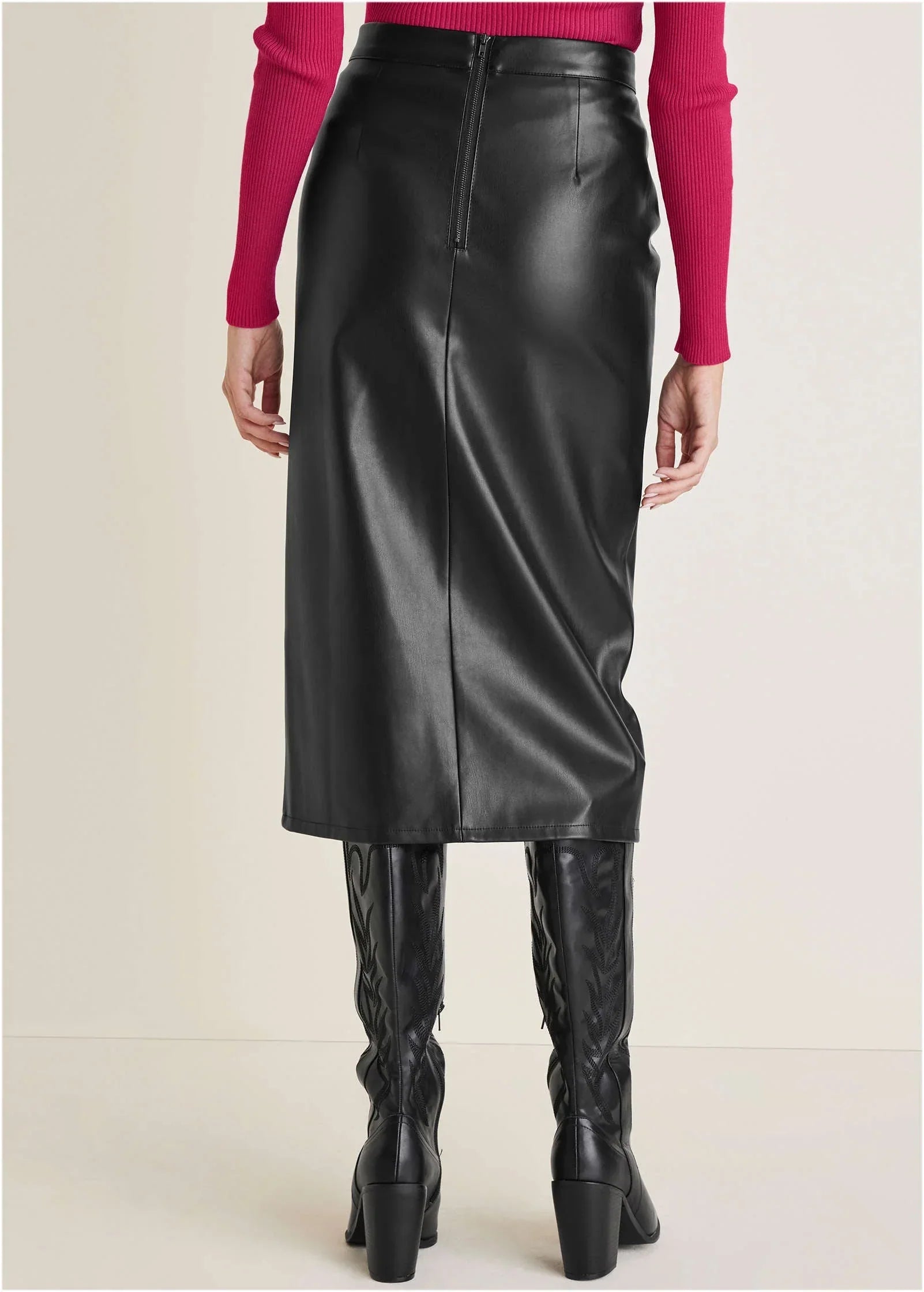 Faux Leather Midi Skirt Jet Black
